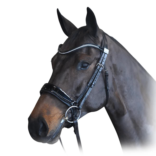 Fairfax Snaffle Bridle with Patent Cavesson Noseband and Browband